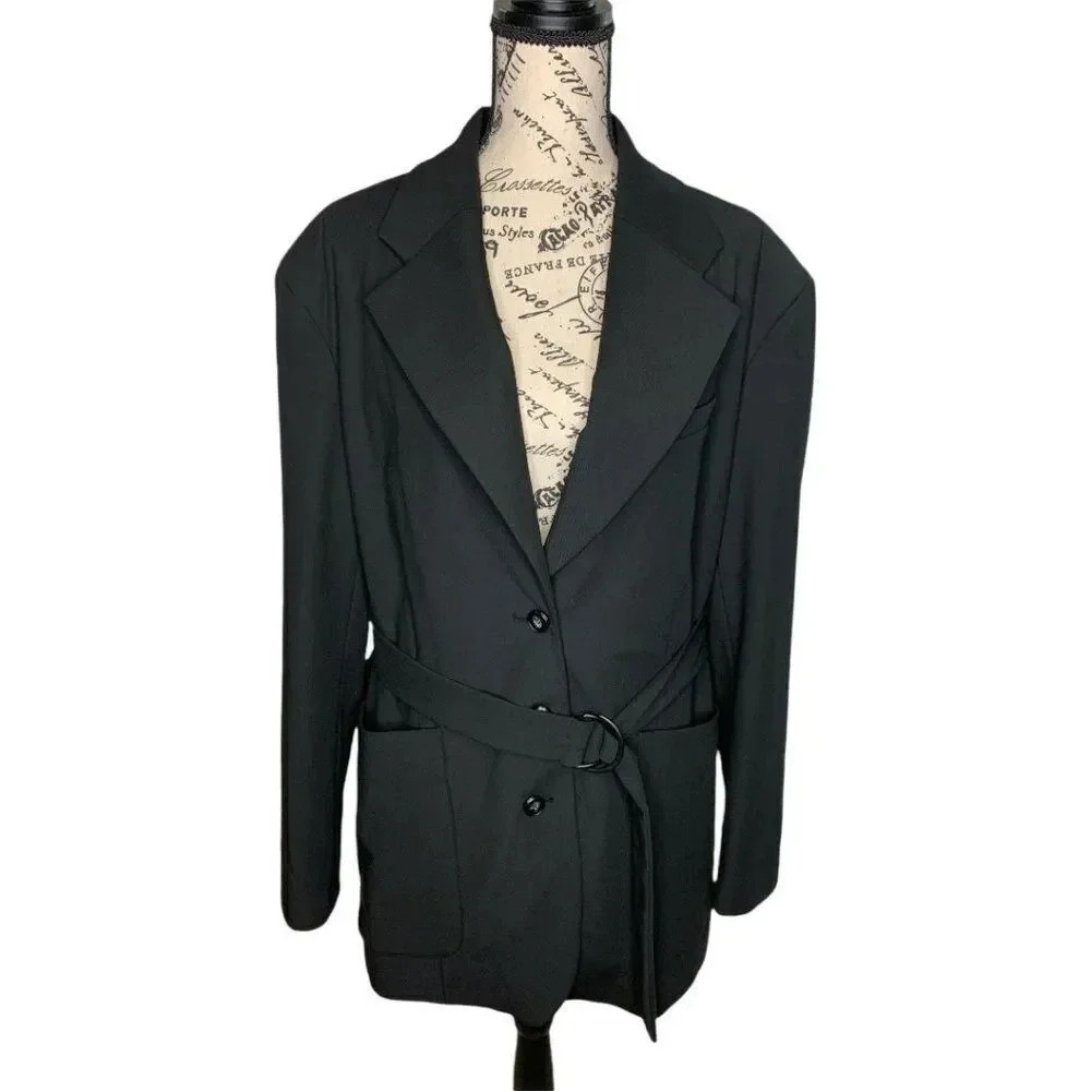 Topshop Black Belted Women's Blazer Jacket Size 8 Polyester Viscose‎ Blend